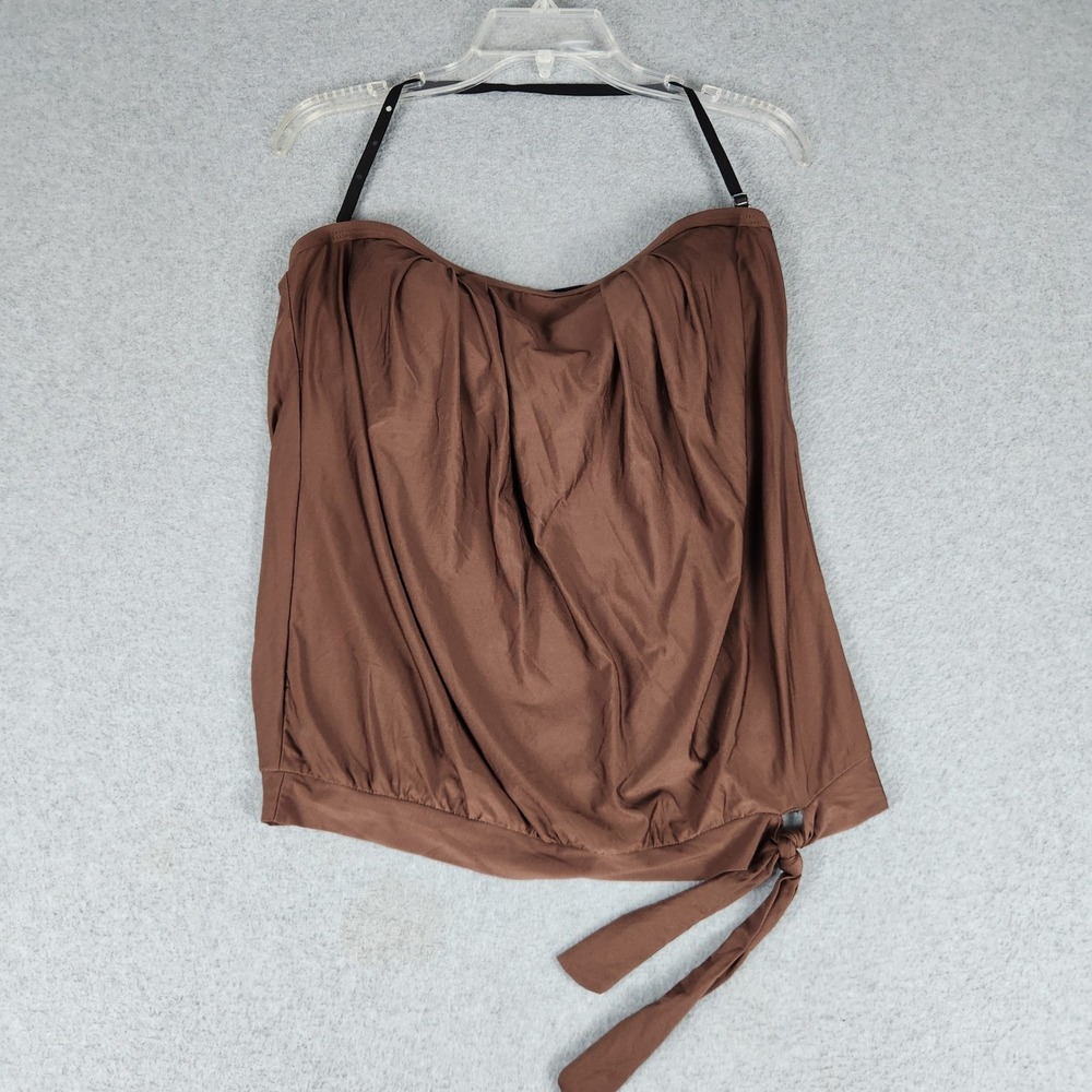 Athena Swim Top Women 12 Brown Tankini Blouson Side Tie Padded Adjustable Strap